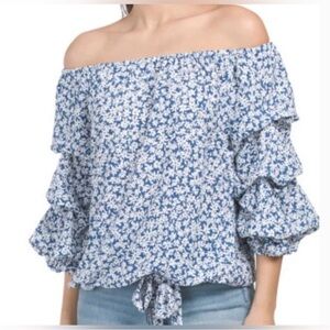 CeCe Off the Shoulder Lantern Sleeve Top Size XL NWT